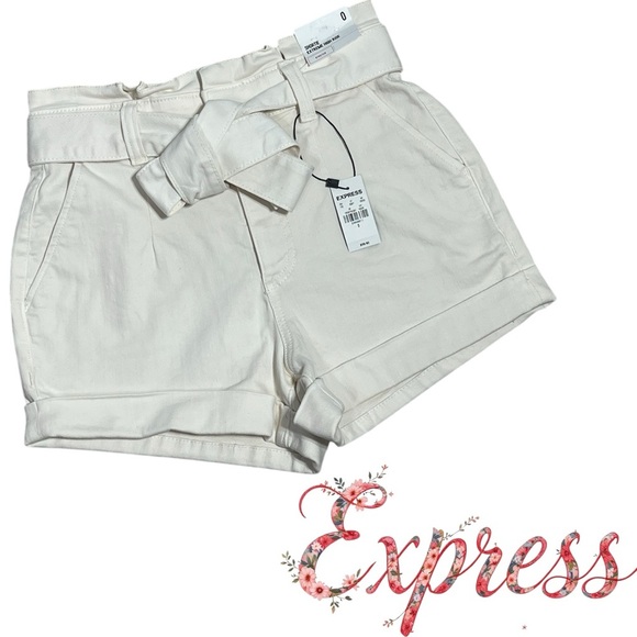Express ivory stretch denim high rise shorts size 0 - Picture 1 of 8